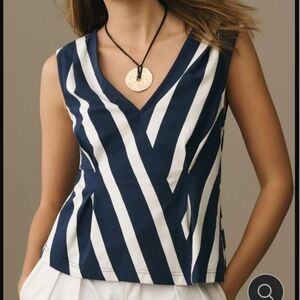 Maeve For Anthropologie Striped V-Neck Corset Like Tank Top Size Medium